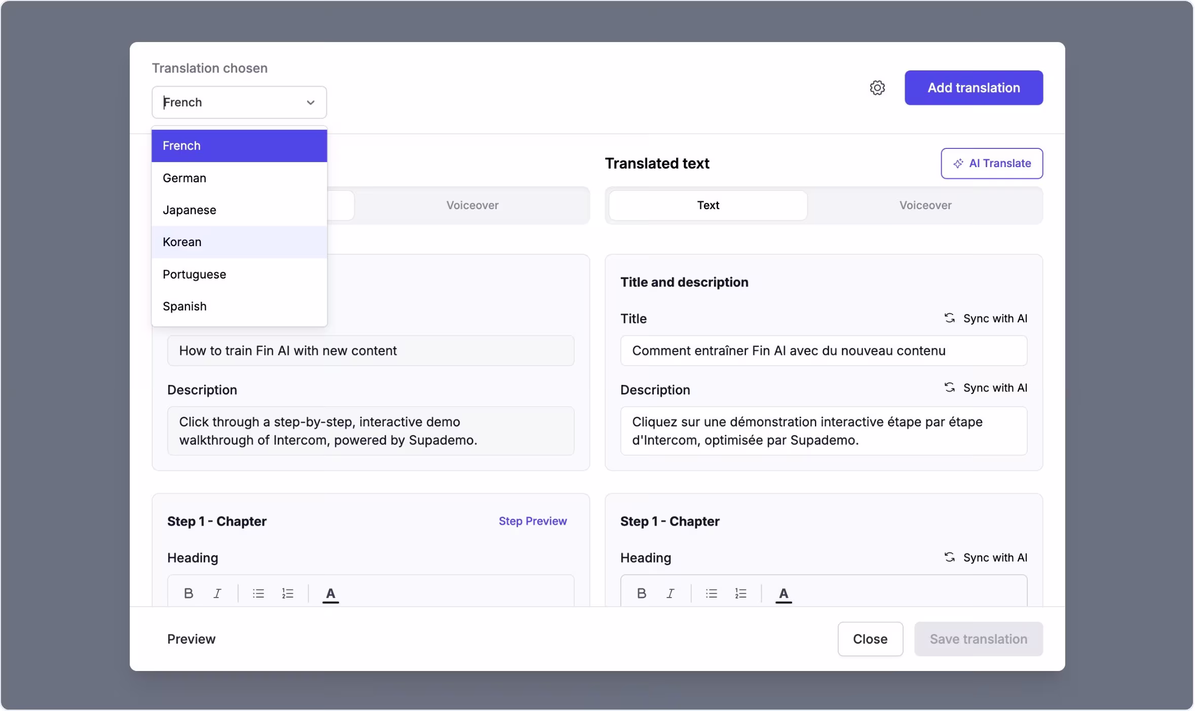 AI Translation feature