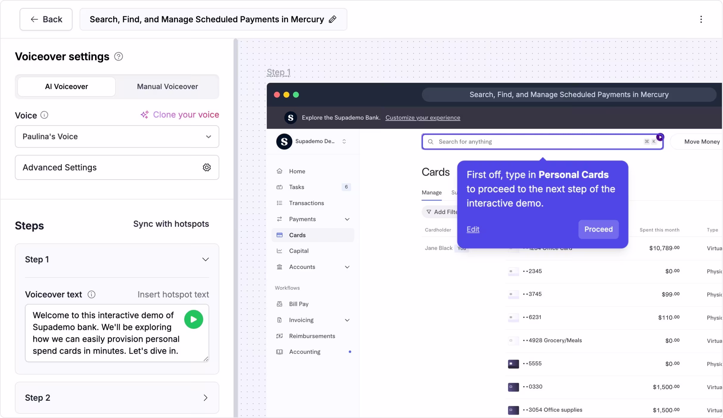 AI Voiceover feature