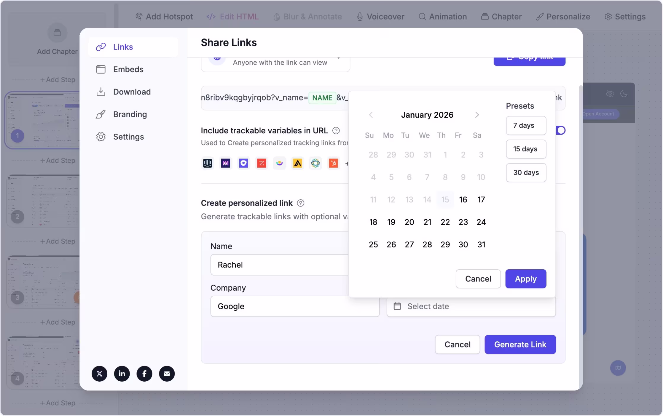 Expiring Share Links feature