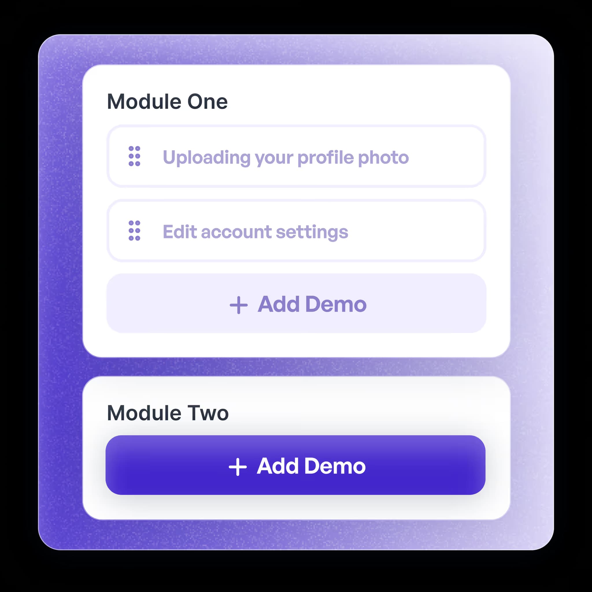 Modular onboarding showcases