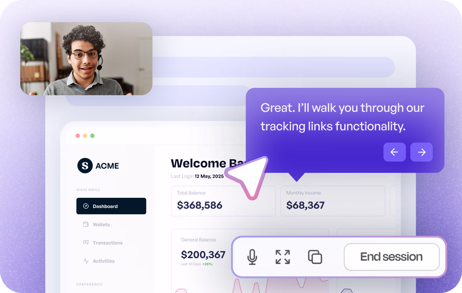 Autonomous AI demo agent guiding a user through a live interactive product walkthrough