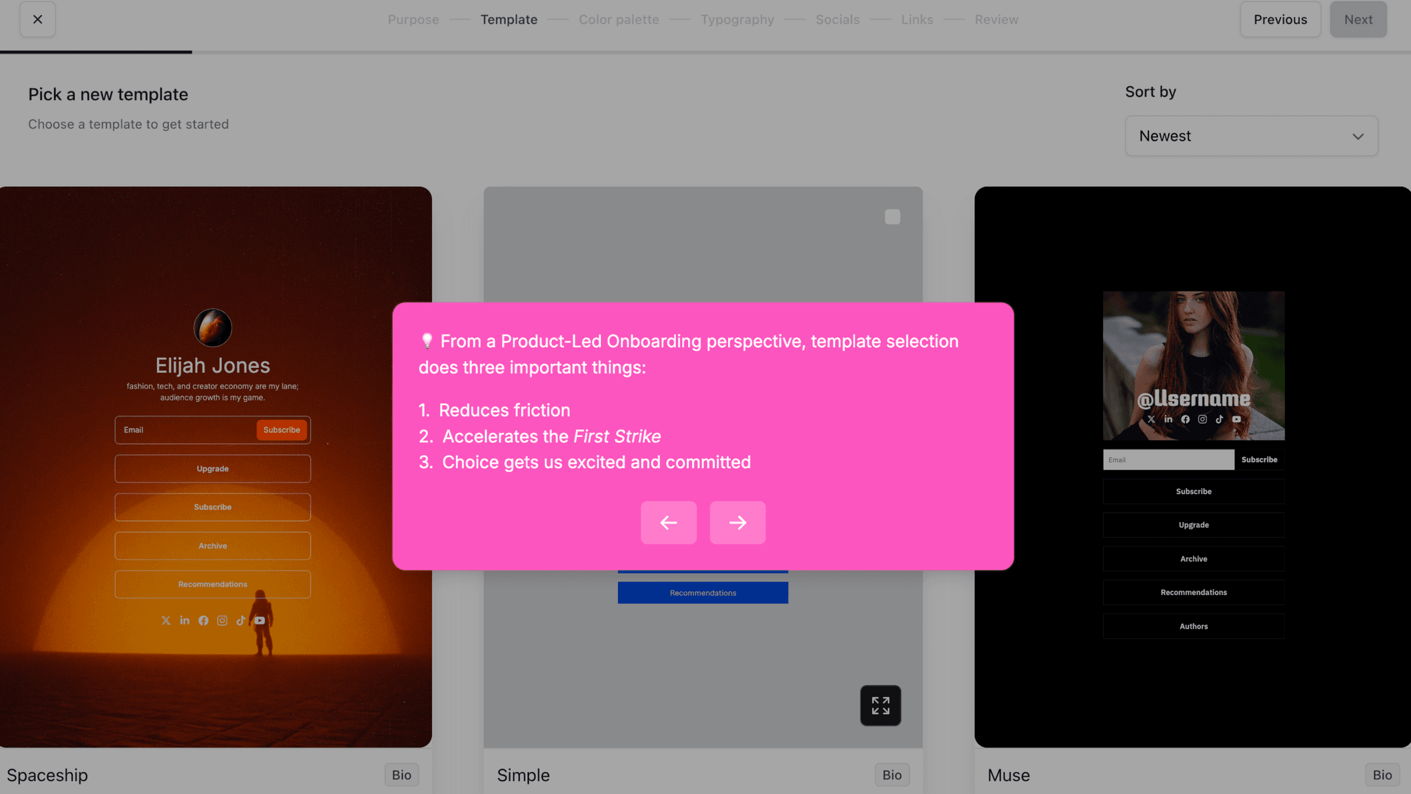 Templates eliminate blank-page paralysis at two separate moments.