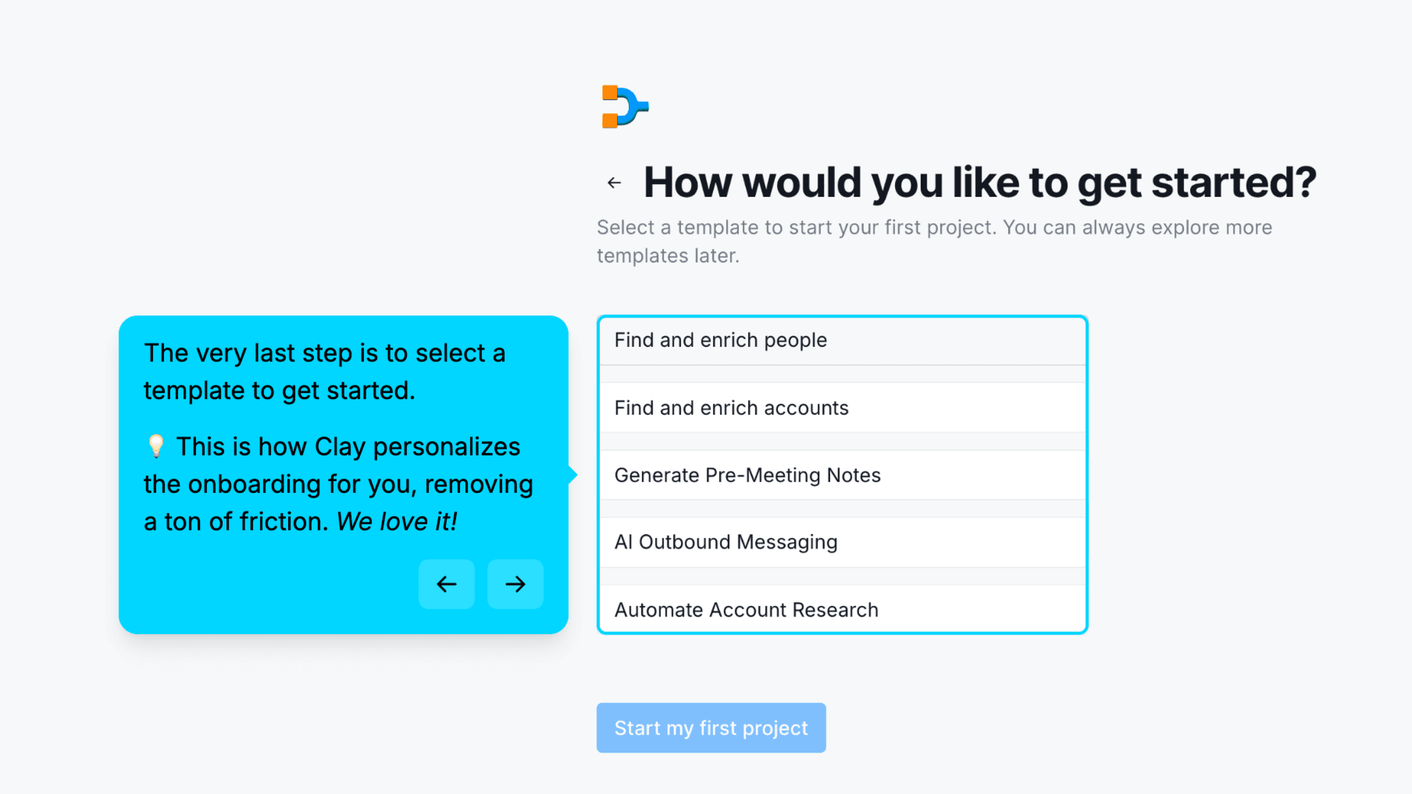 The final signup question routes users directly into a relevant workbook, skipping the dashboard entirely.