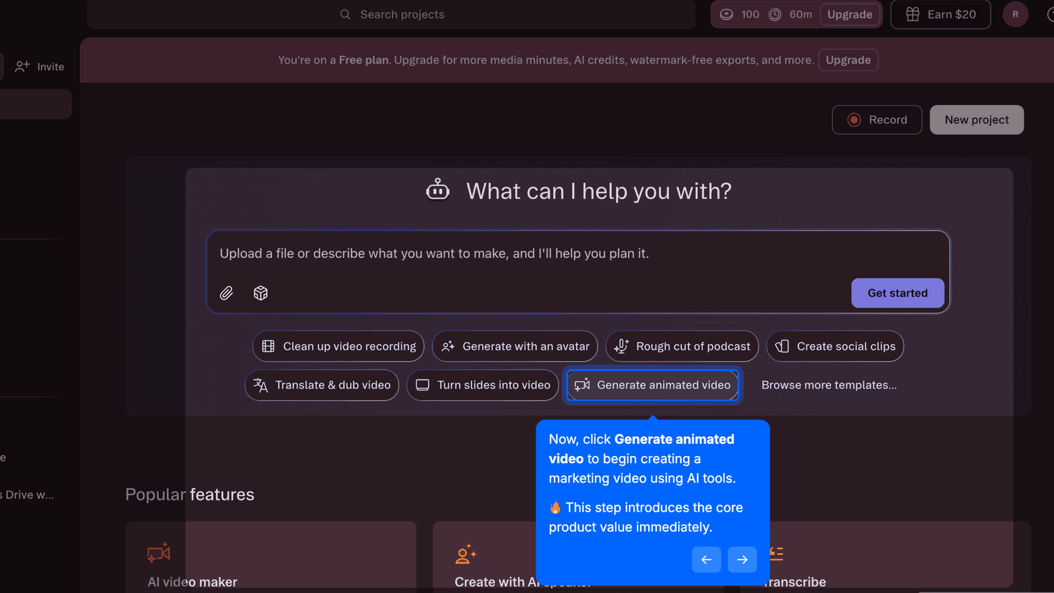 Descript onboarding screenshot