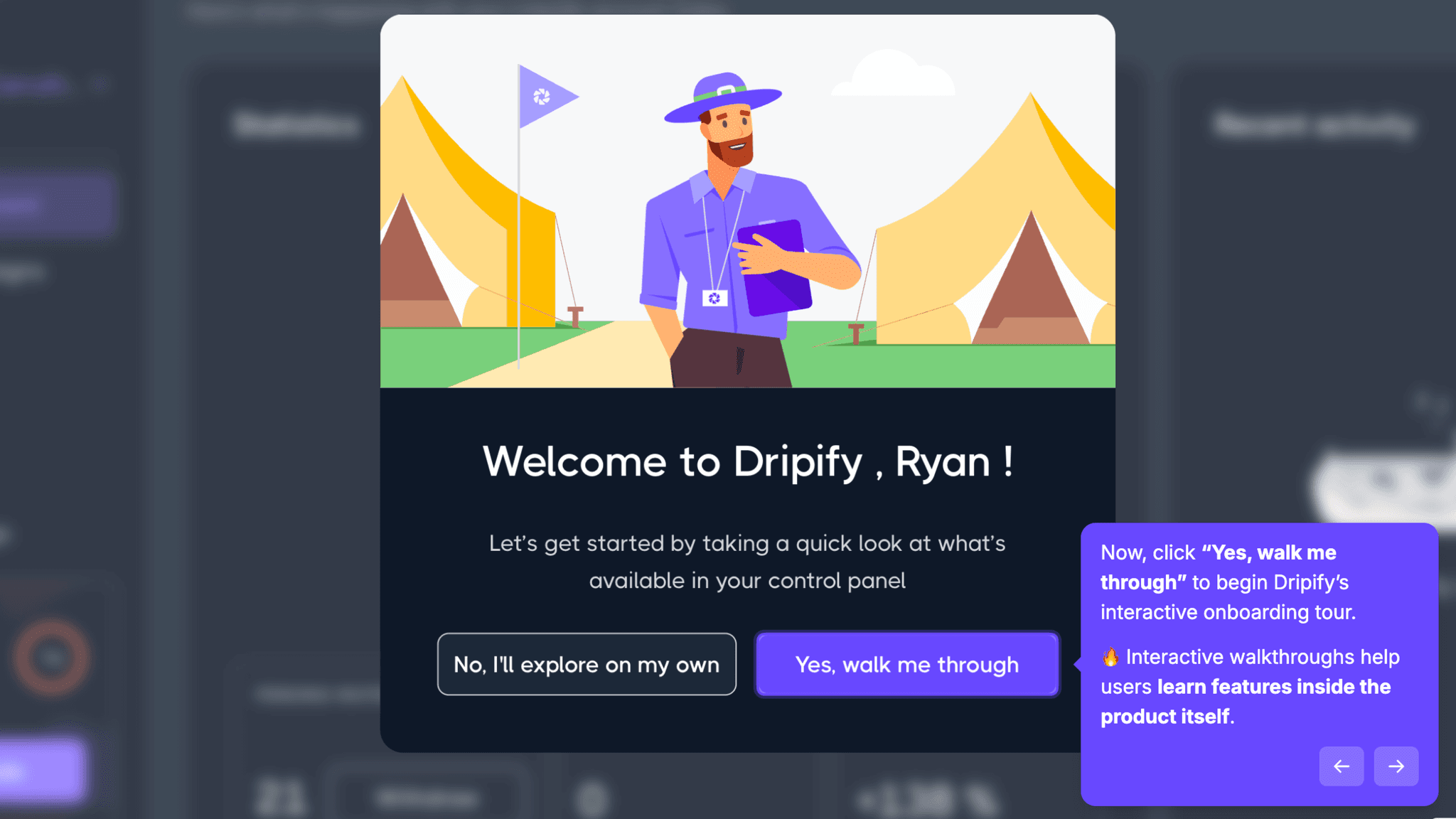 Before I see the dashboard, Dripify asks about use case, industry, role, team size, and whether I've used LinkedIn automation before.