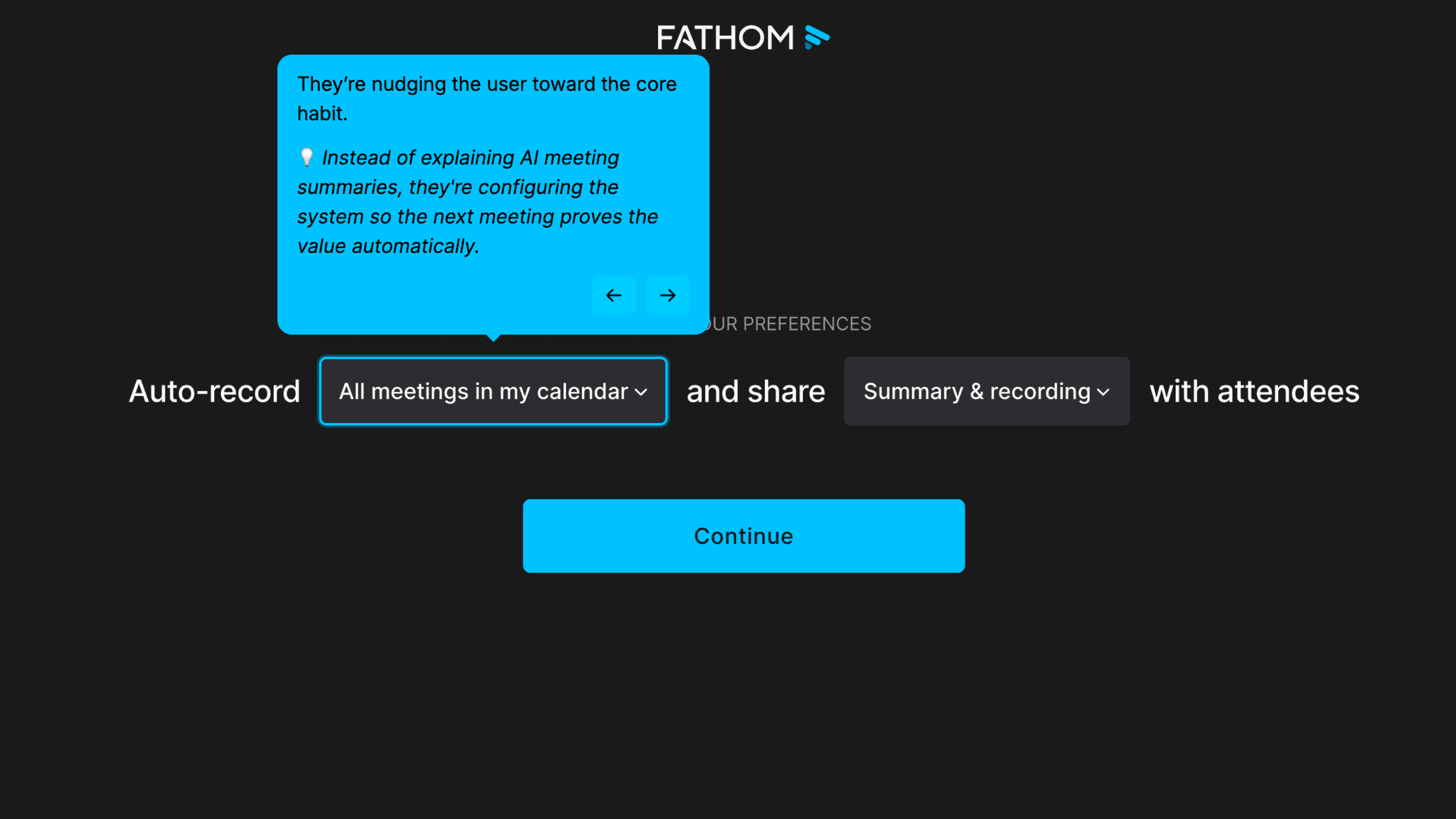 Fathom onboarding screenshot