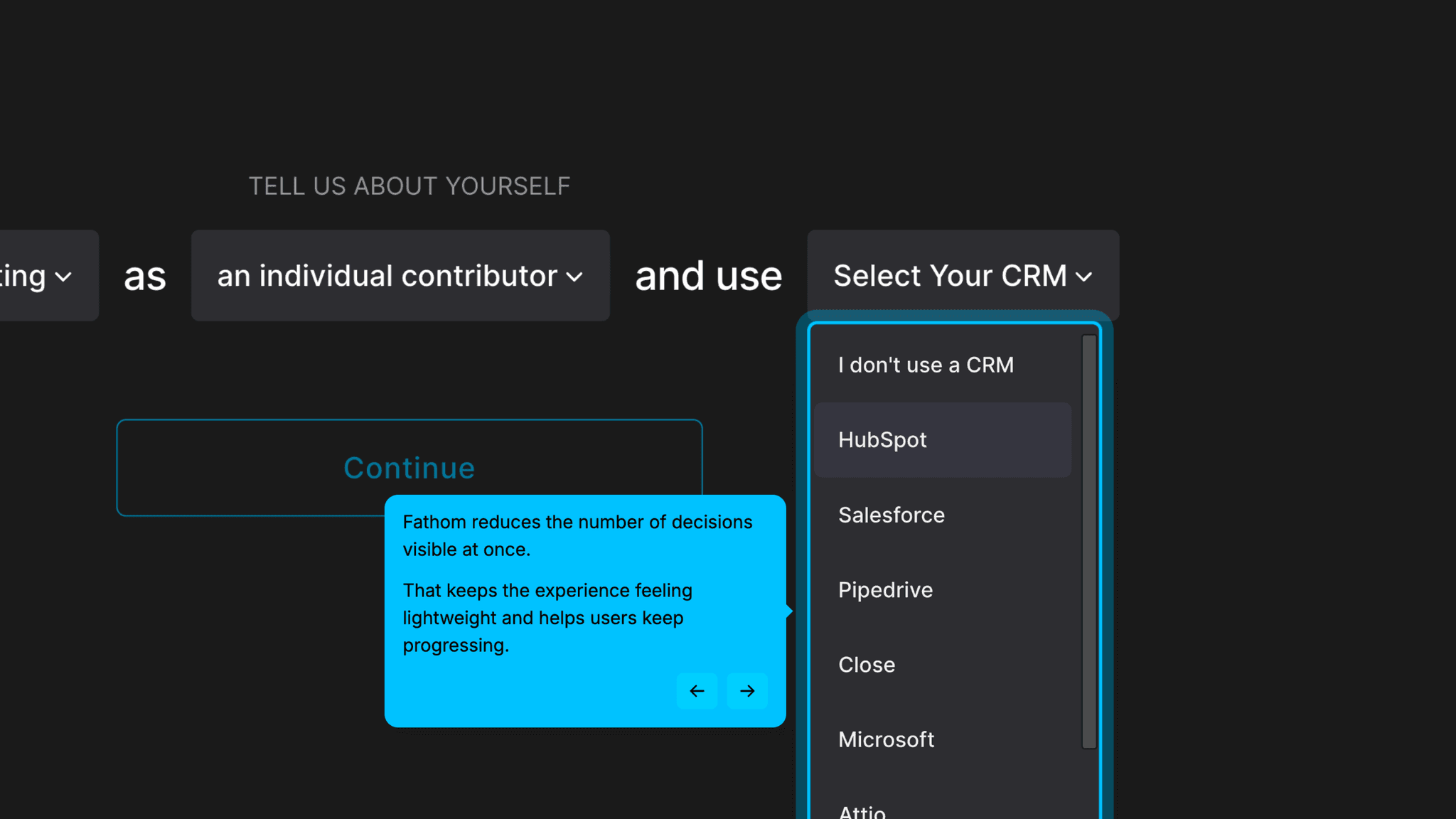 Progressive disclosure in the segmentation section keeps the question count from feeling heavy.