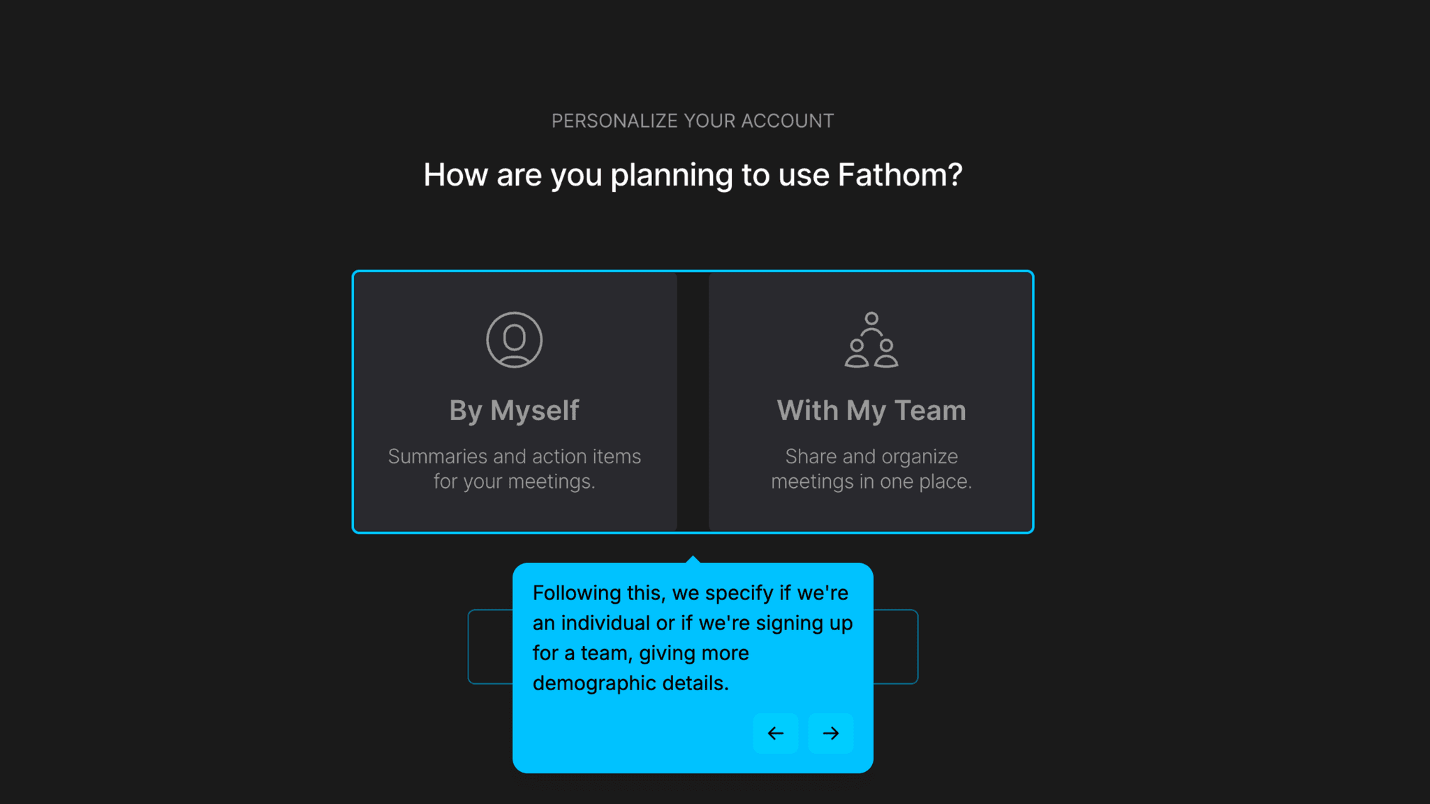 The team-vs-solo question before the friction steps is one click and done.