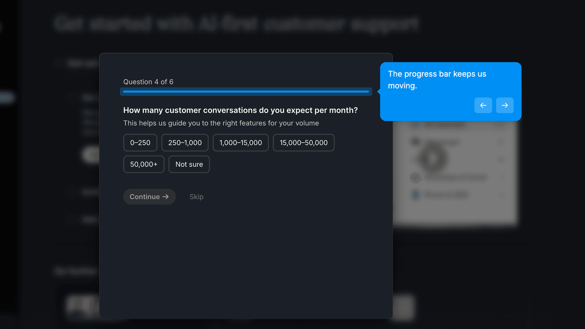 The progress bar prevents the questionnaire from feeling open-ended.