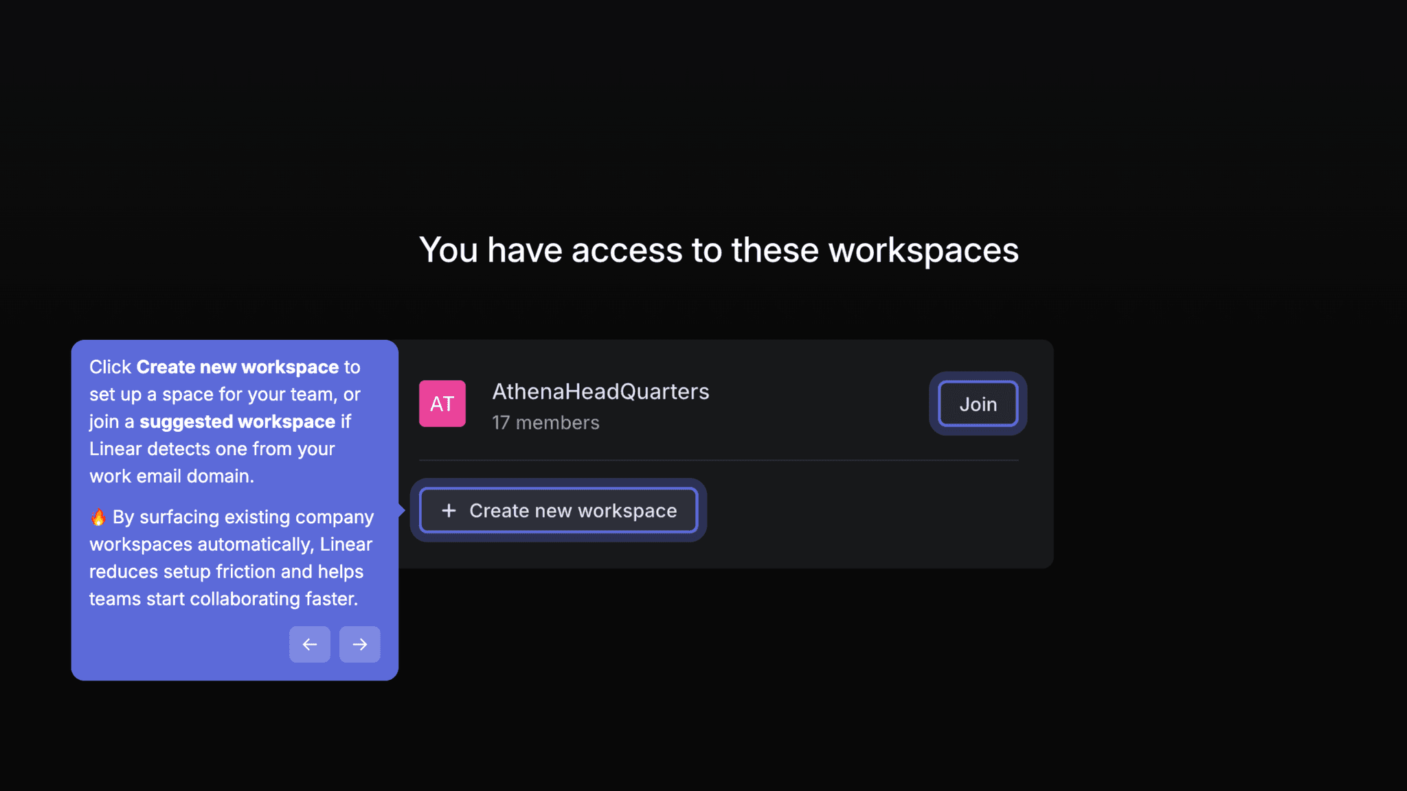 Linear onboarding screenshot
