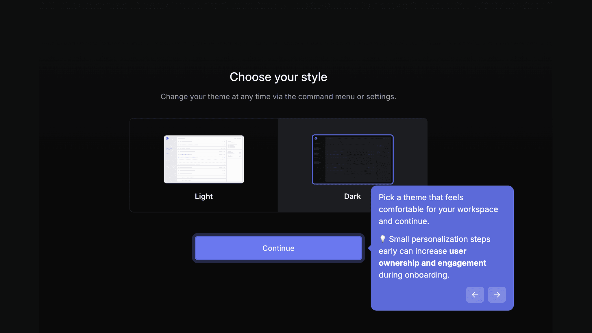The theme selection step is small but pointed.