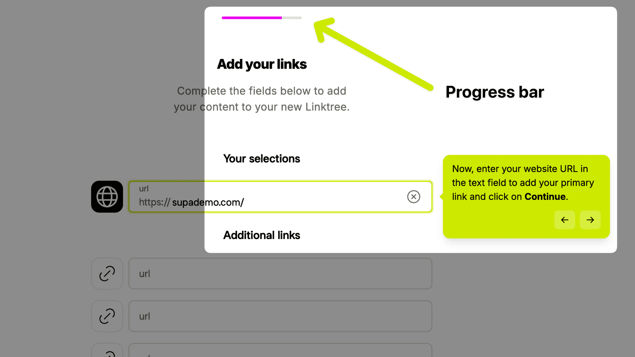 Linktree onboarding screenshot