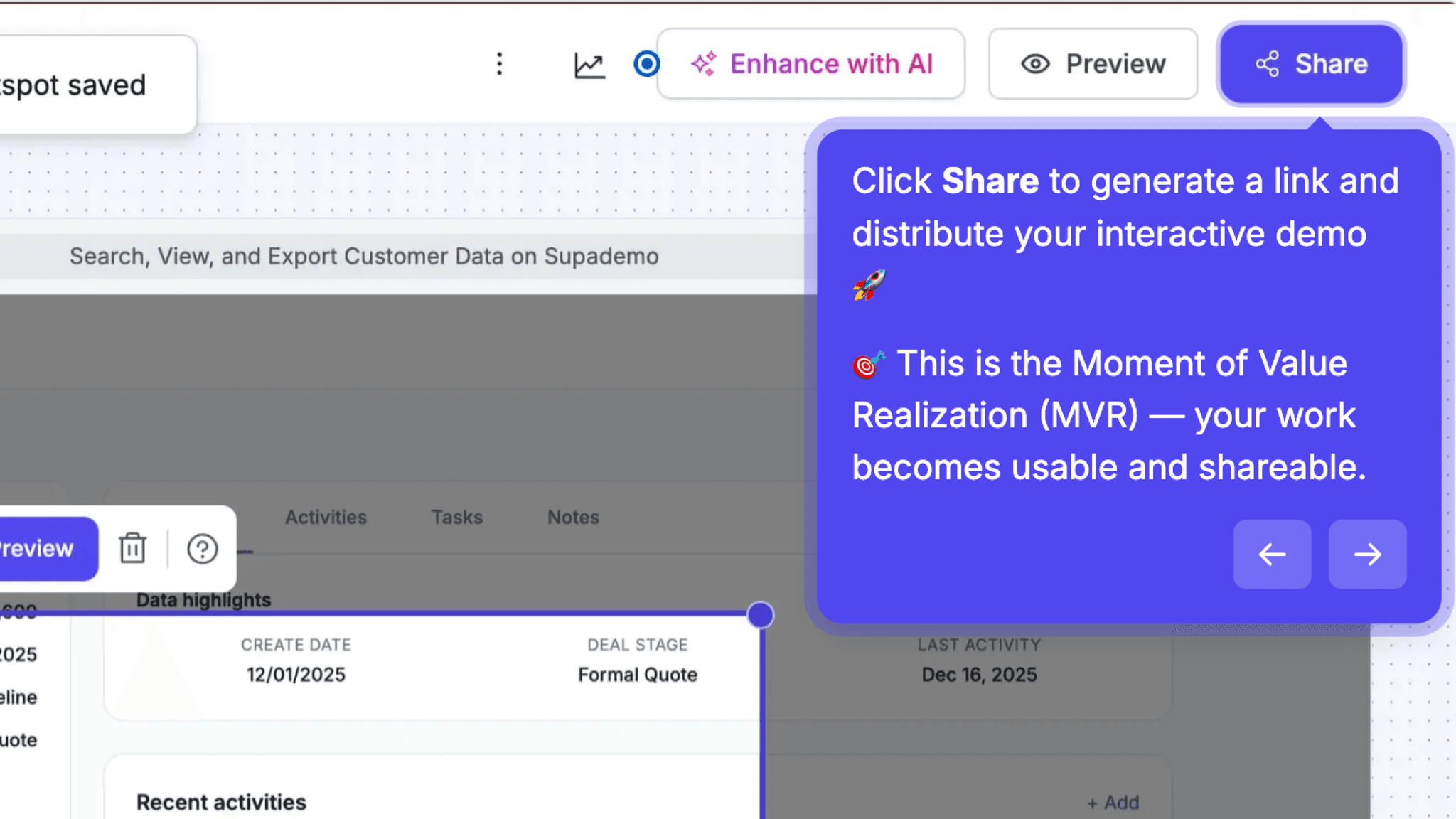The flow doesn't end at 'demo created.' It ends at sharing.