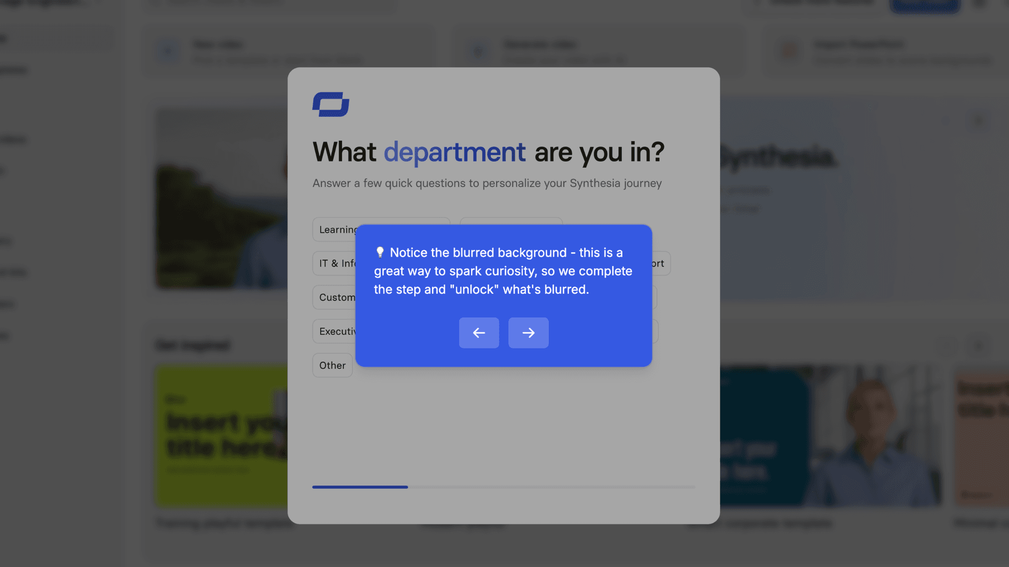The blurred dashboard behind the segmentation modal is a lock-and-unlock mechanic worth copying.