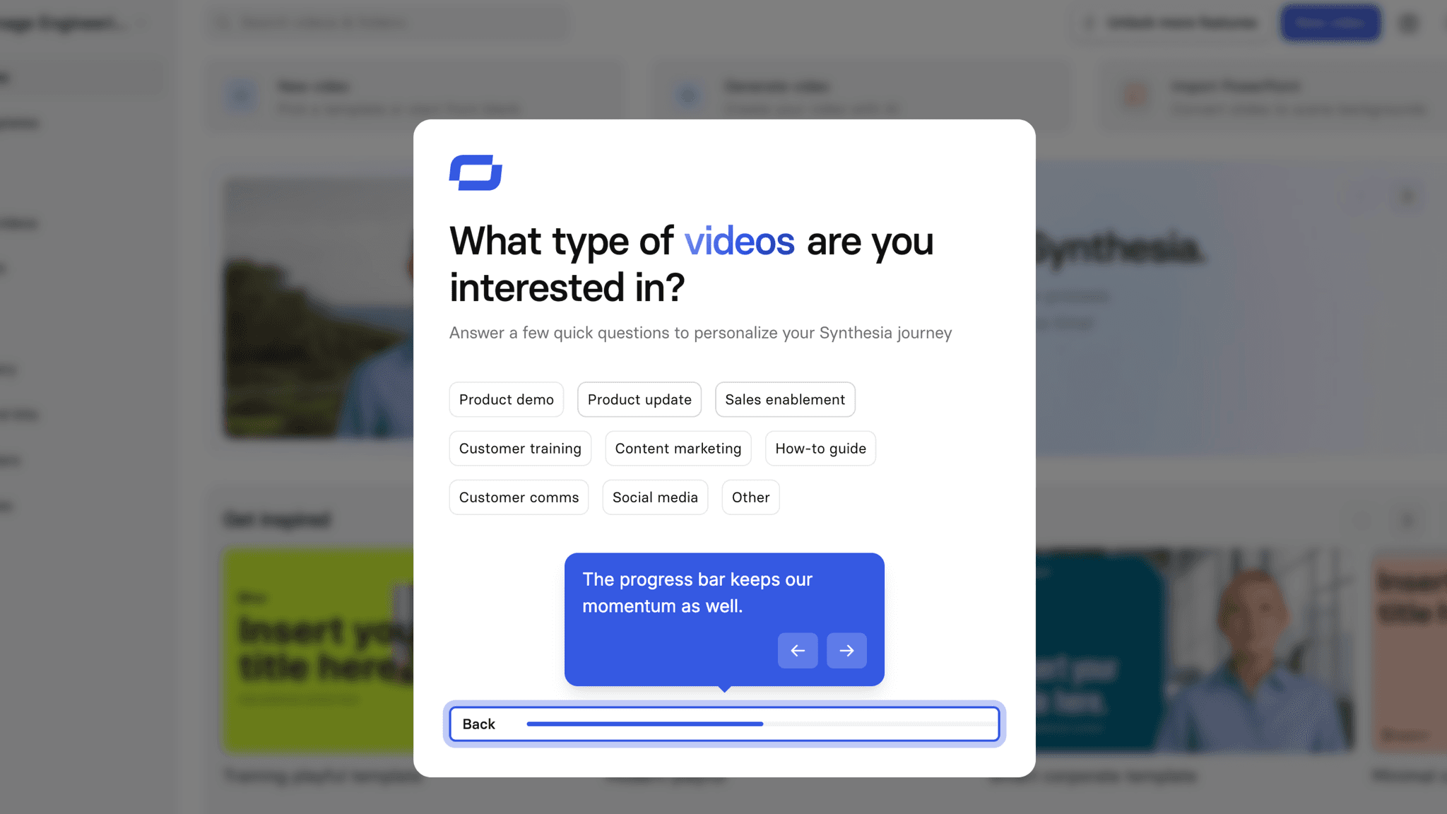 The generation progress bar keeps users engaged through the wait.