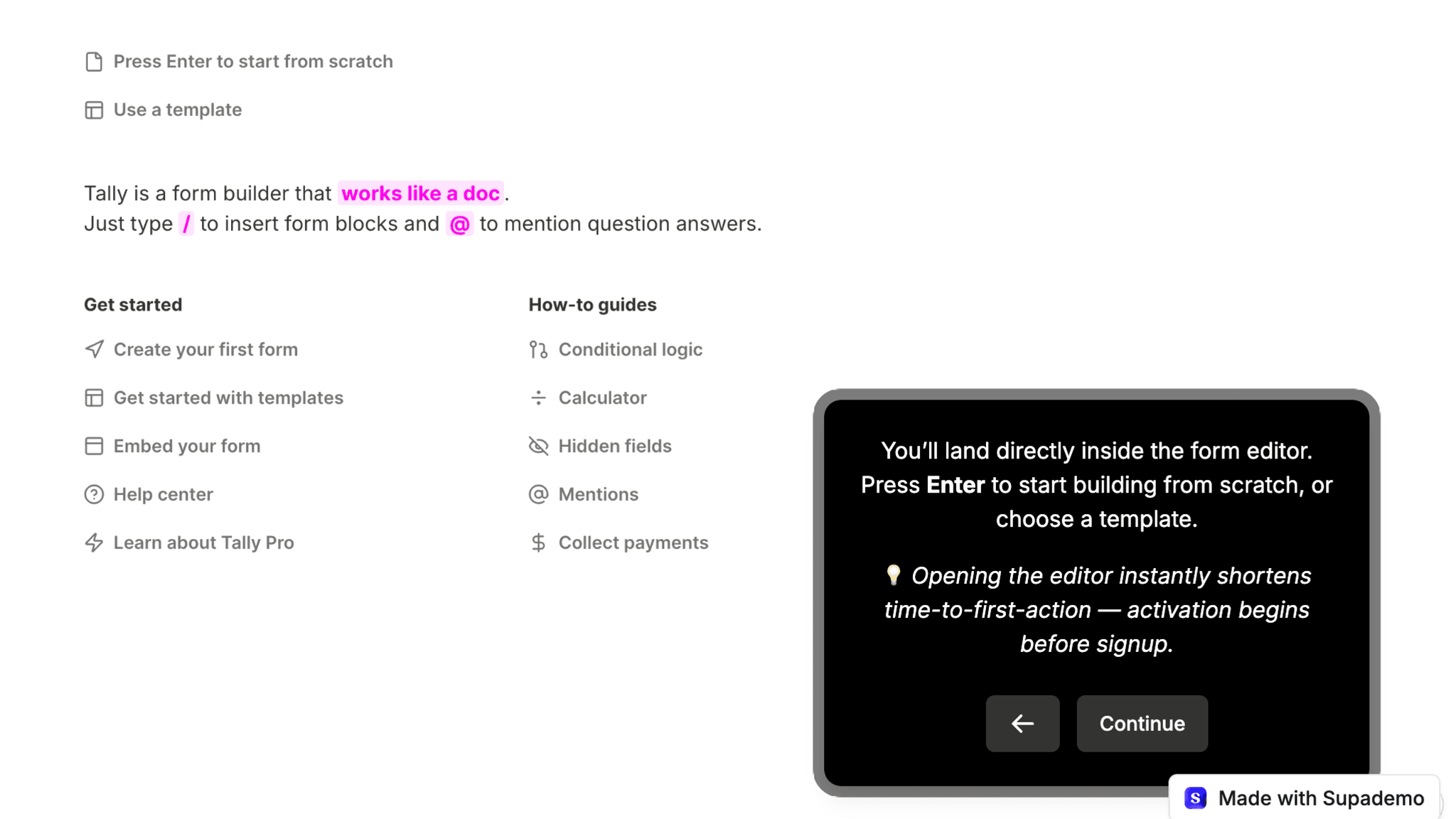 The blank editor is low-stakes because the path forward is immediately obvious.