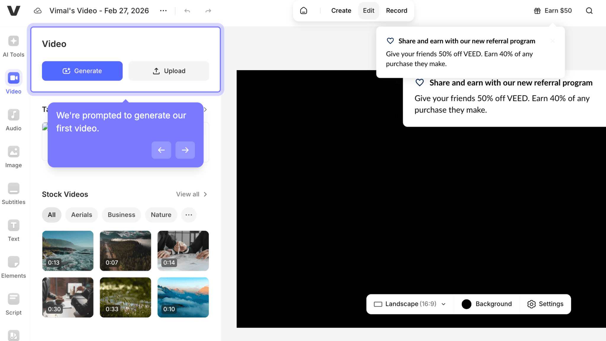 The dashboard entry is focused in a way that most video tools aren't.