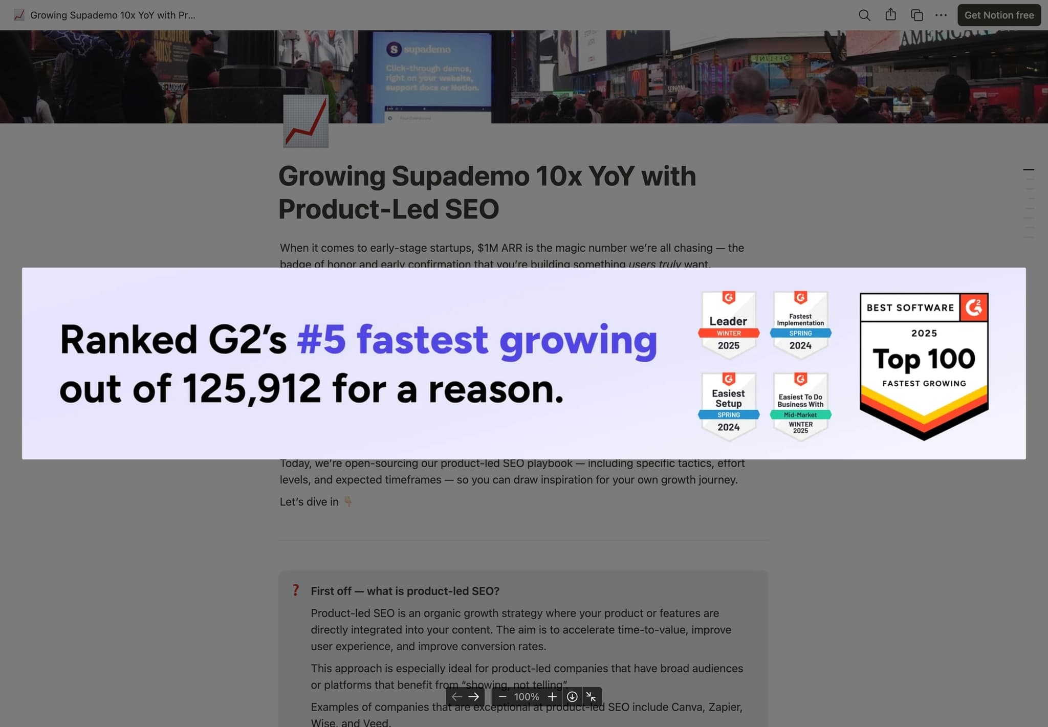 Supademo growth chart showing 10x ARR increase through product-led SEO strategies