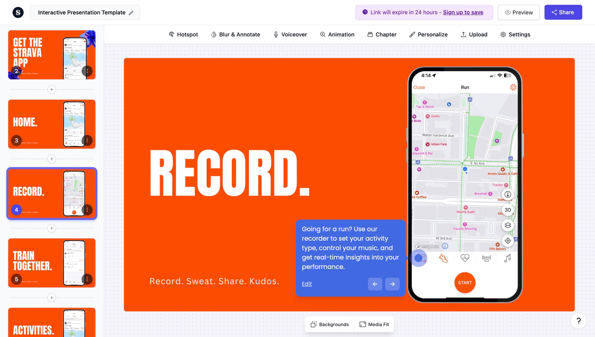 Supademo interactive slideshow editor with hotspots and branching paths on a product presentation