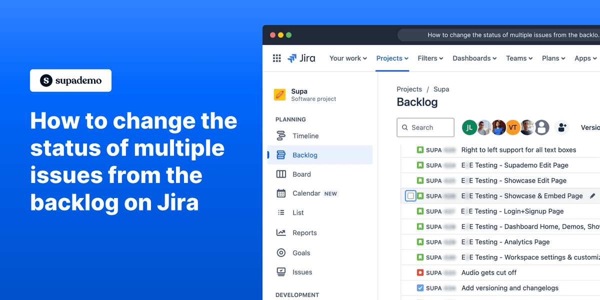How to bulk change the status of multiple issues directly from the backlog on Jira