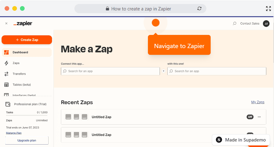 How to create a zap in Zapier
