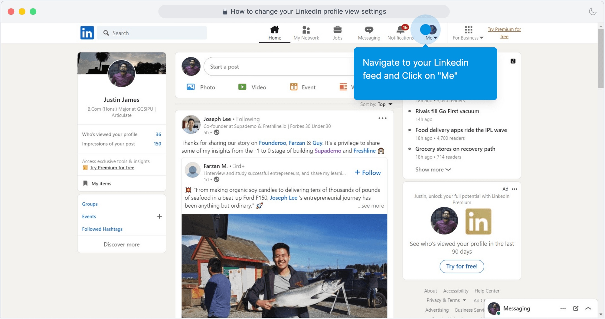 How to change your LinkedIn profile view settings