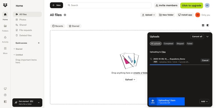 Upload and share files in Dropbox