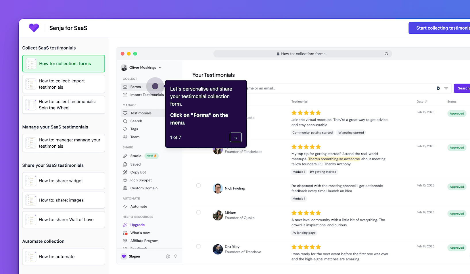 Senja SaaS onboarding guides