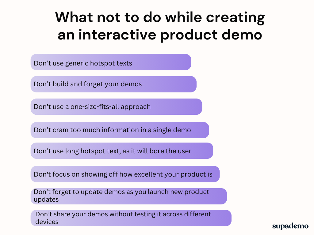 Eight not to-dos while creating a self-guided product demo