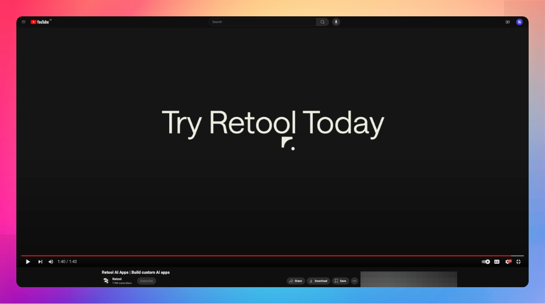 Retool product demo video CTA is "Try Retool Today"