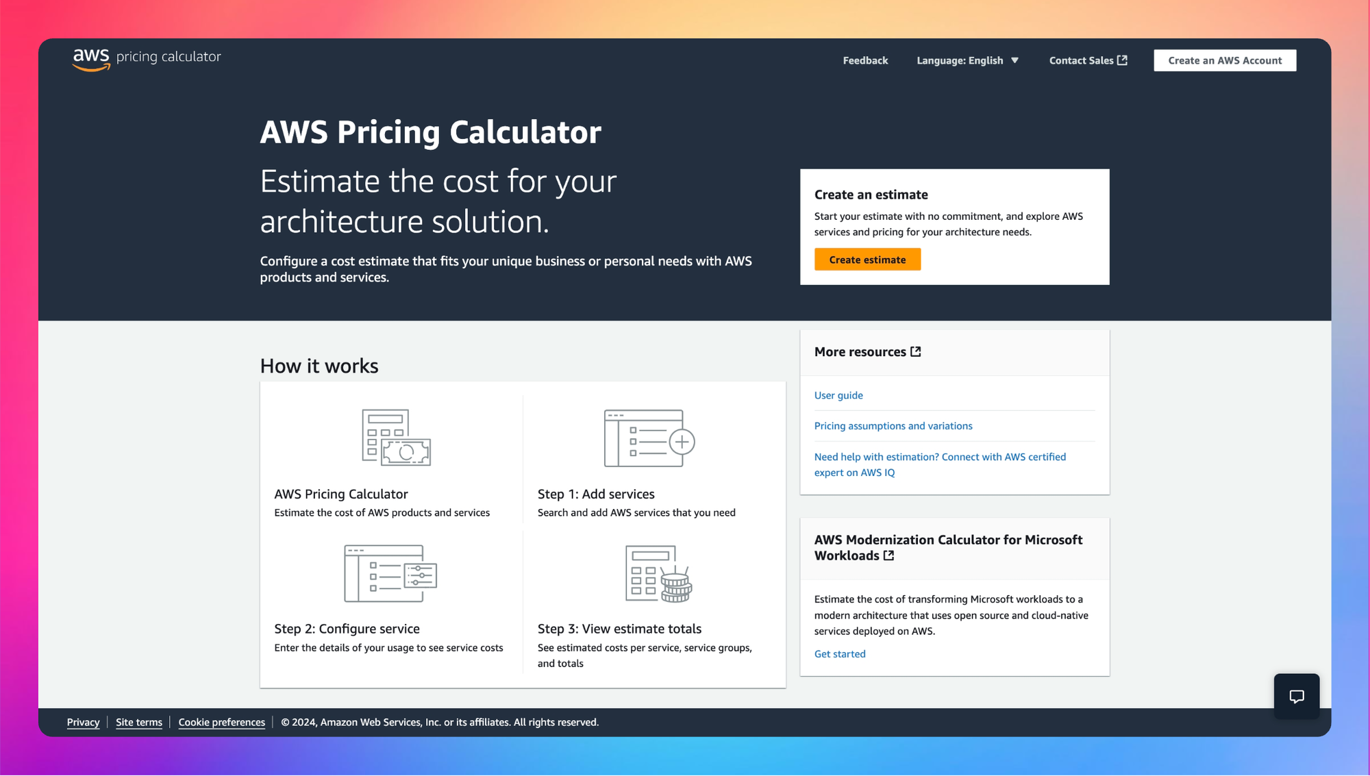 AWS pricing calculator