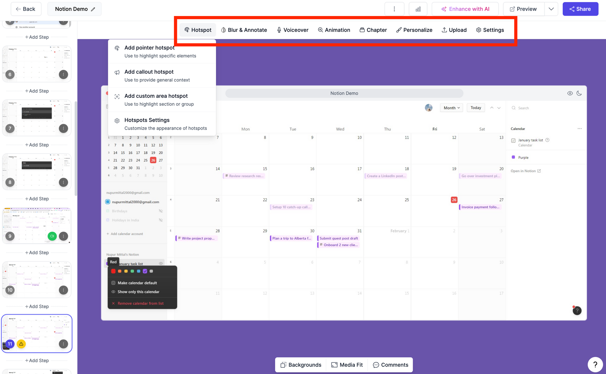 Snapshot of Supademo’s interactive product demo editing interface