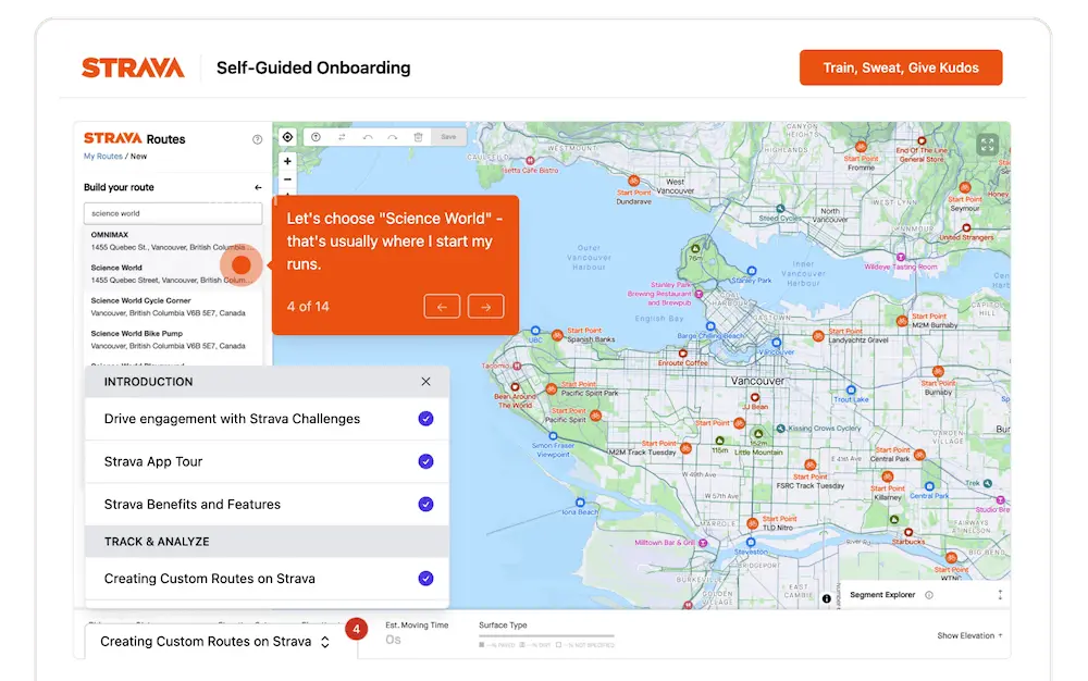 Screrenshot of Supademo's showcase using Strava as an example.