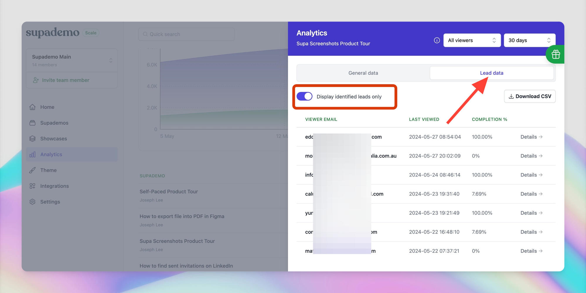 Supademo allows to collect and track lead data