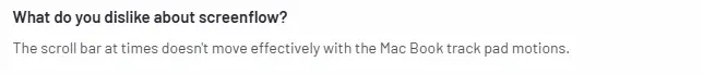 G2 review screenshot where user points out issues with ScreenFlow’s scroll bar not working smoothly with MacBook trackpad motions.