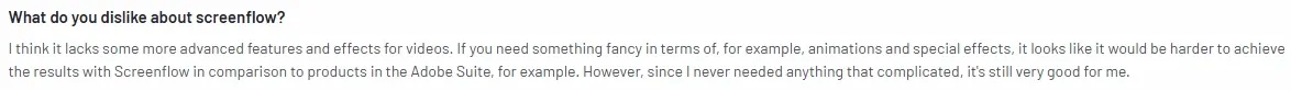 User highlights ScreenFlow’s lack of tracking, color management, and its tendency to crash, though it recovers.