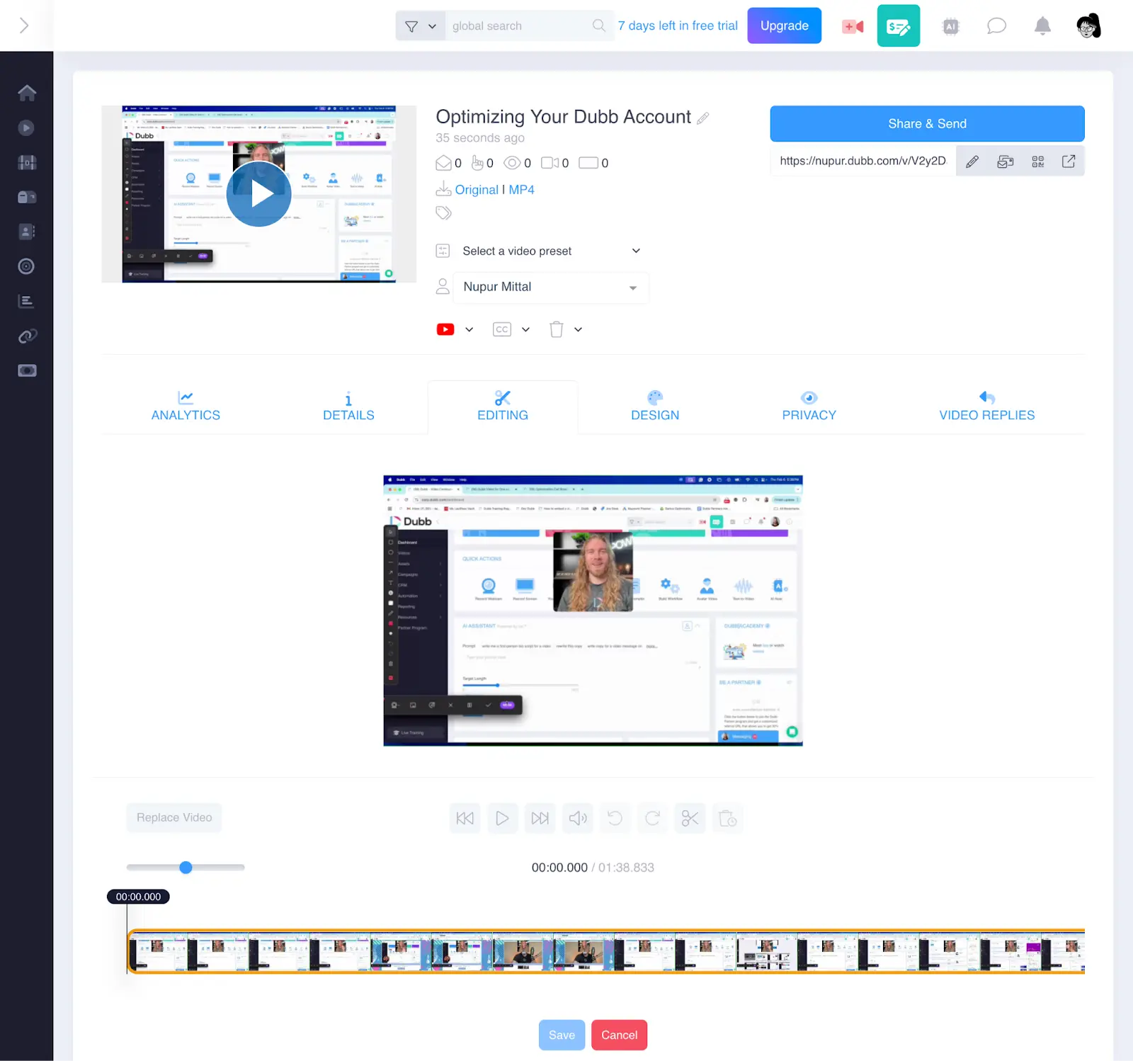 Screenshot of Dubb's interface displaying its video communication platform with integrated CRM features, AI-powered tools, and automation capabilities for sales teams to create consistent outreach campaigns.