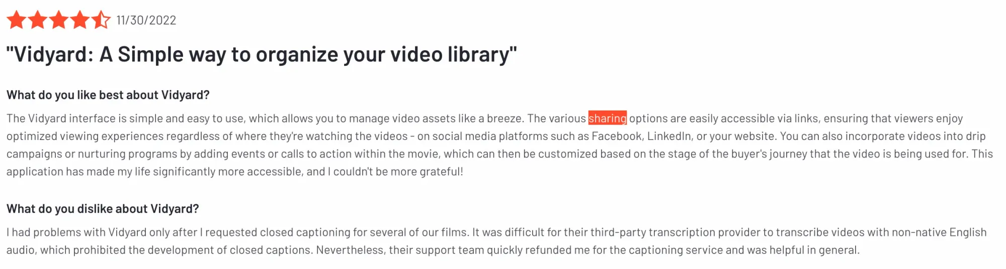 Vidyard gets kudos for "conversion-driven sharing options” and “awesome CRM tie-ins” from the G2 community