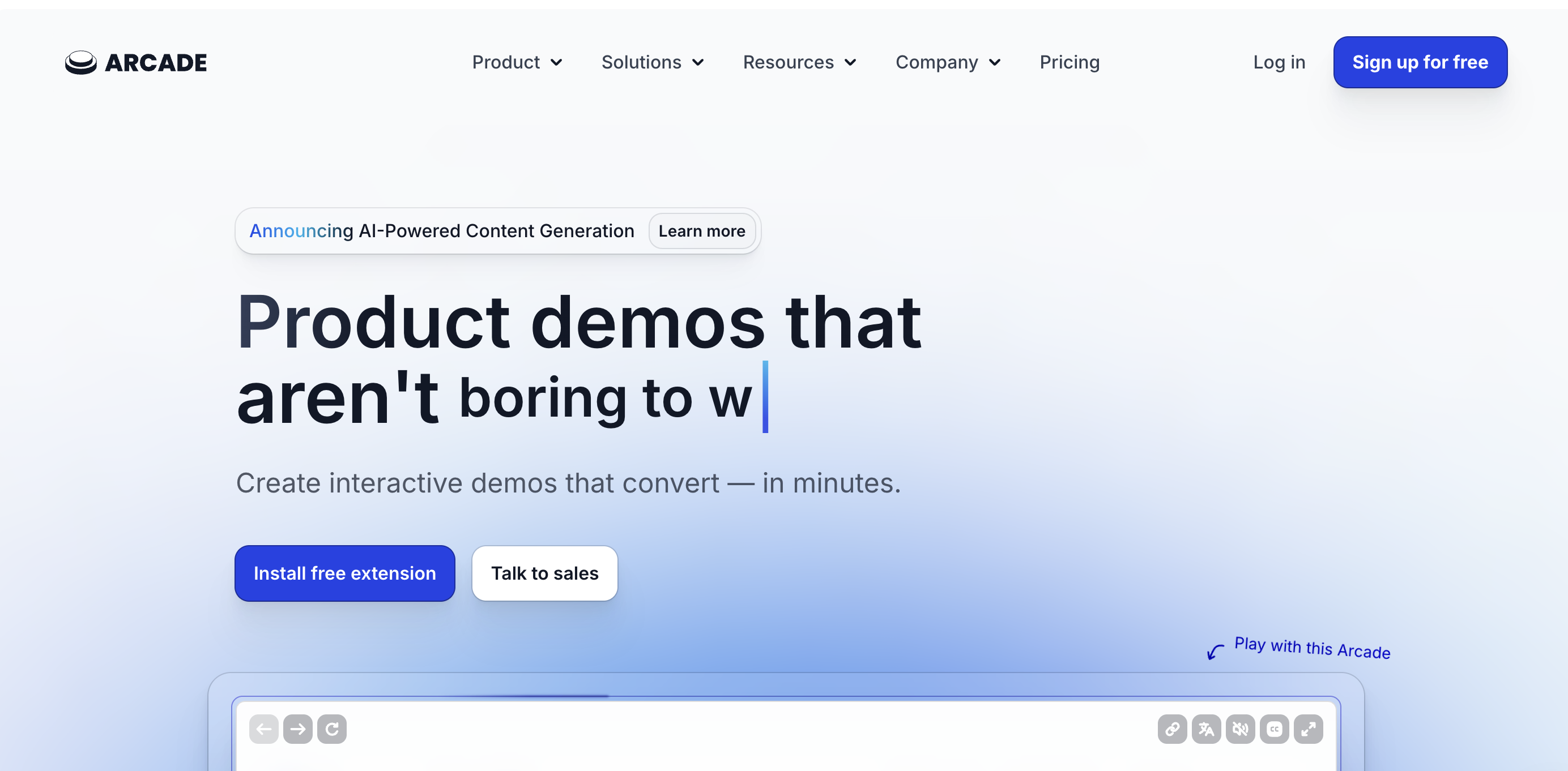 Aracde homepage screenshot