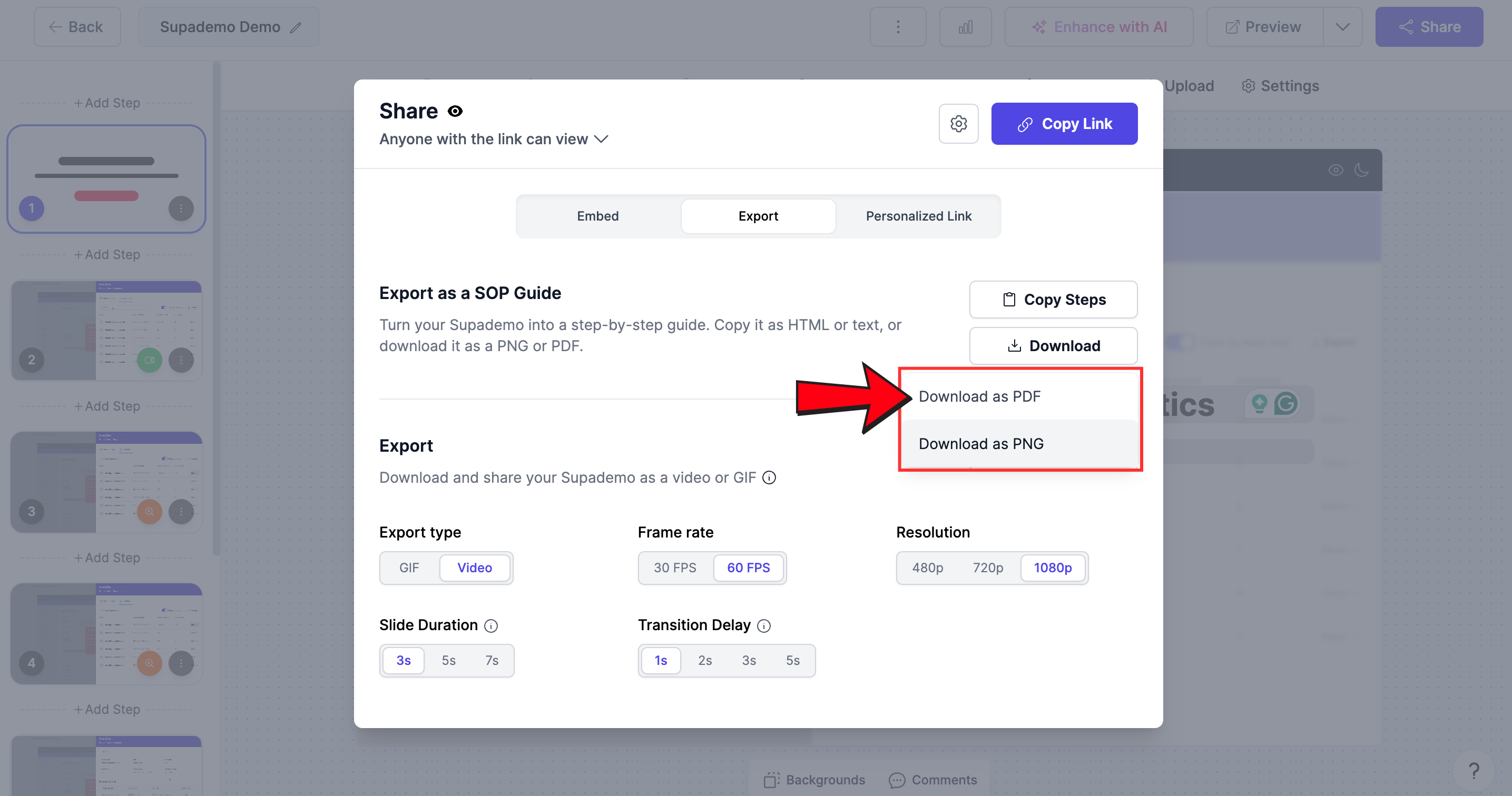 Export demo as PDF or PNG