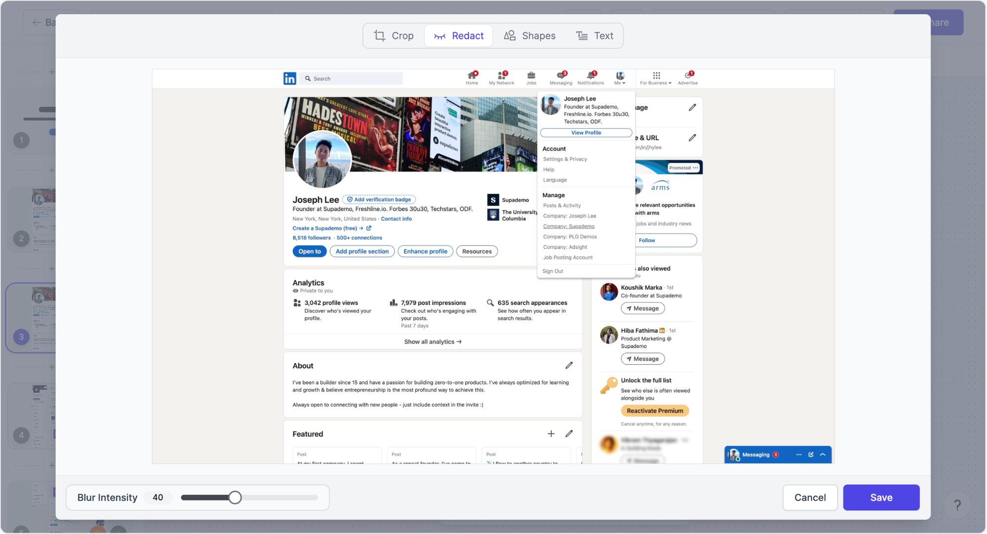 Redesigned Supademo image editor screenshot