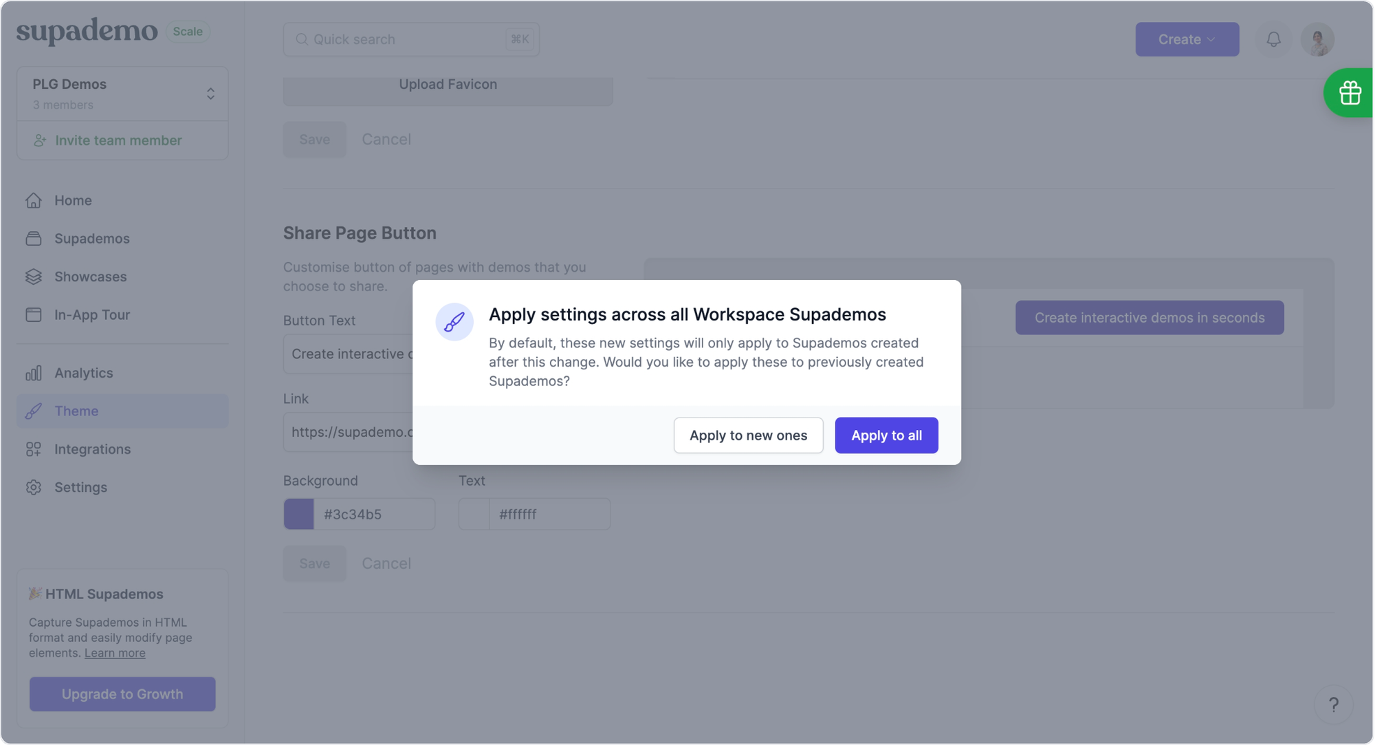 Choose to apply workspace changes to all existing demos.