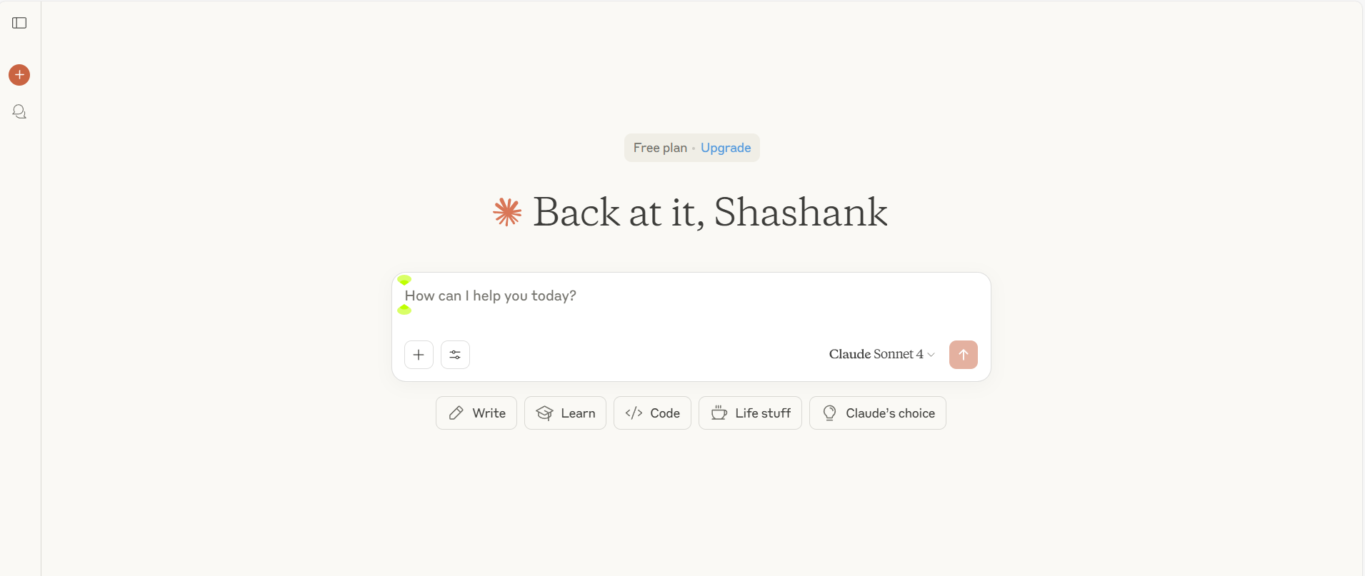 Claude's chat interface