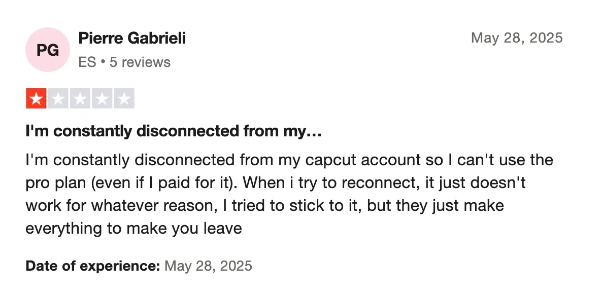 CapCut Trustpilot Review