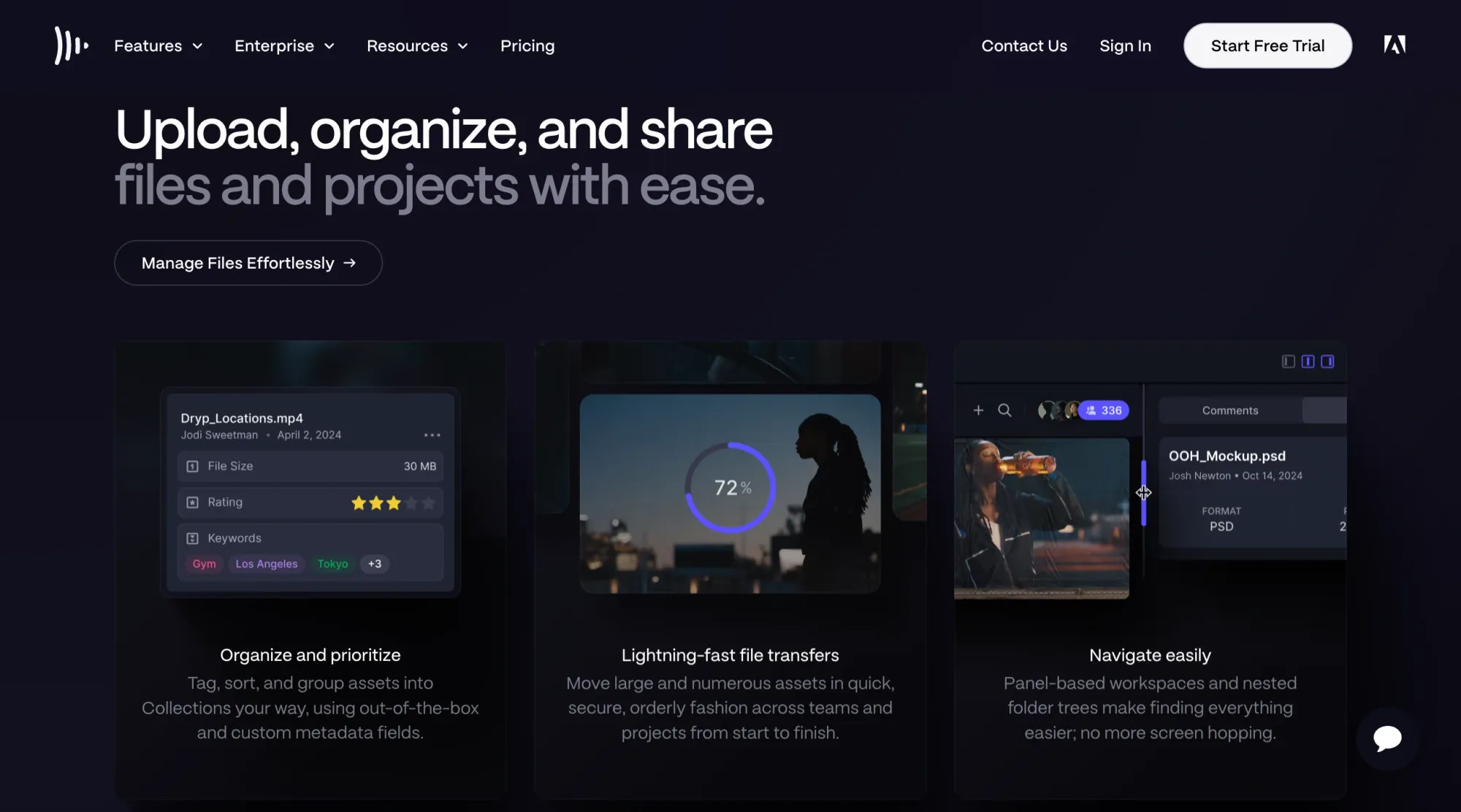 Frame.io supports smooth file transfers and access control