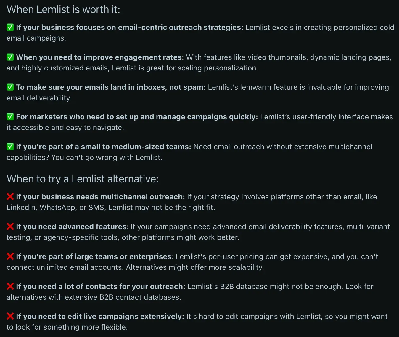Lemlist is worth it for sending outbound emails, but it comes with limitations