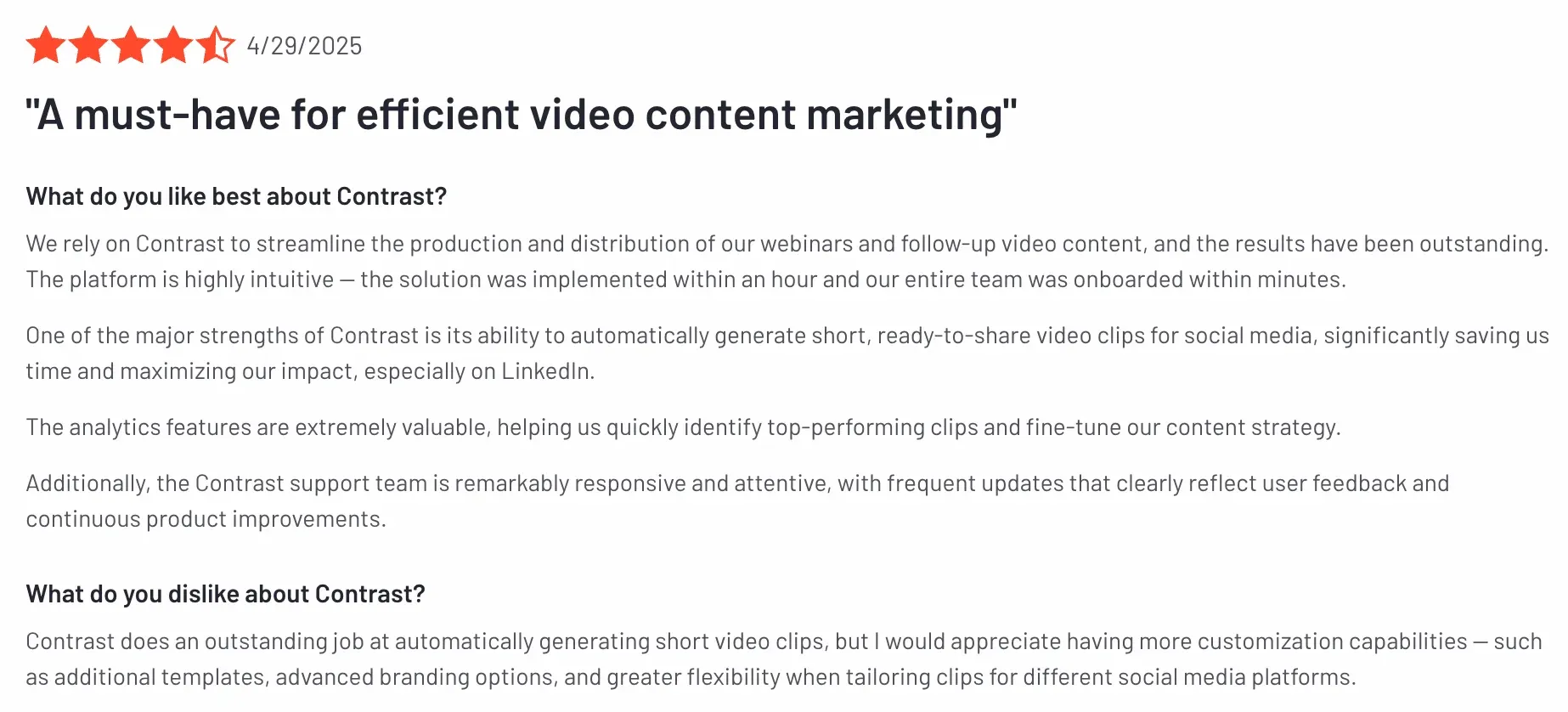 With Contrast, engage your audience with polls, live chat, embedded CTAs, and automated follow-ups