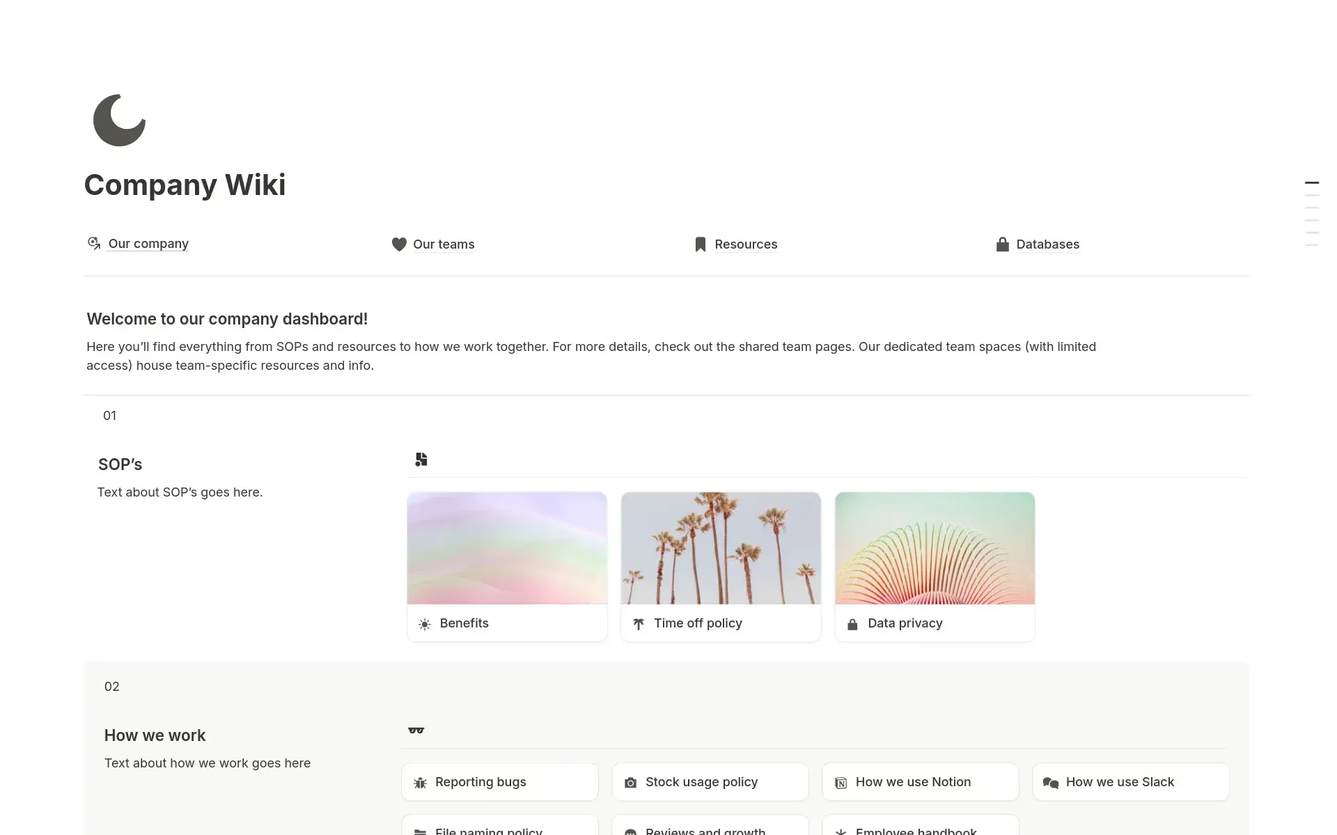 Notion's wiki template