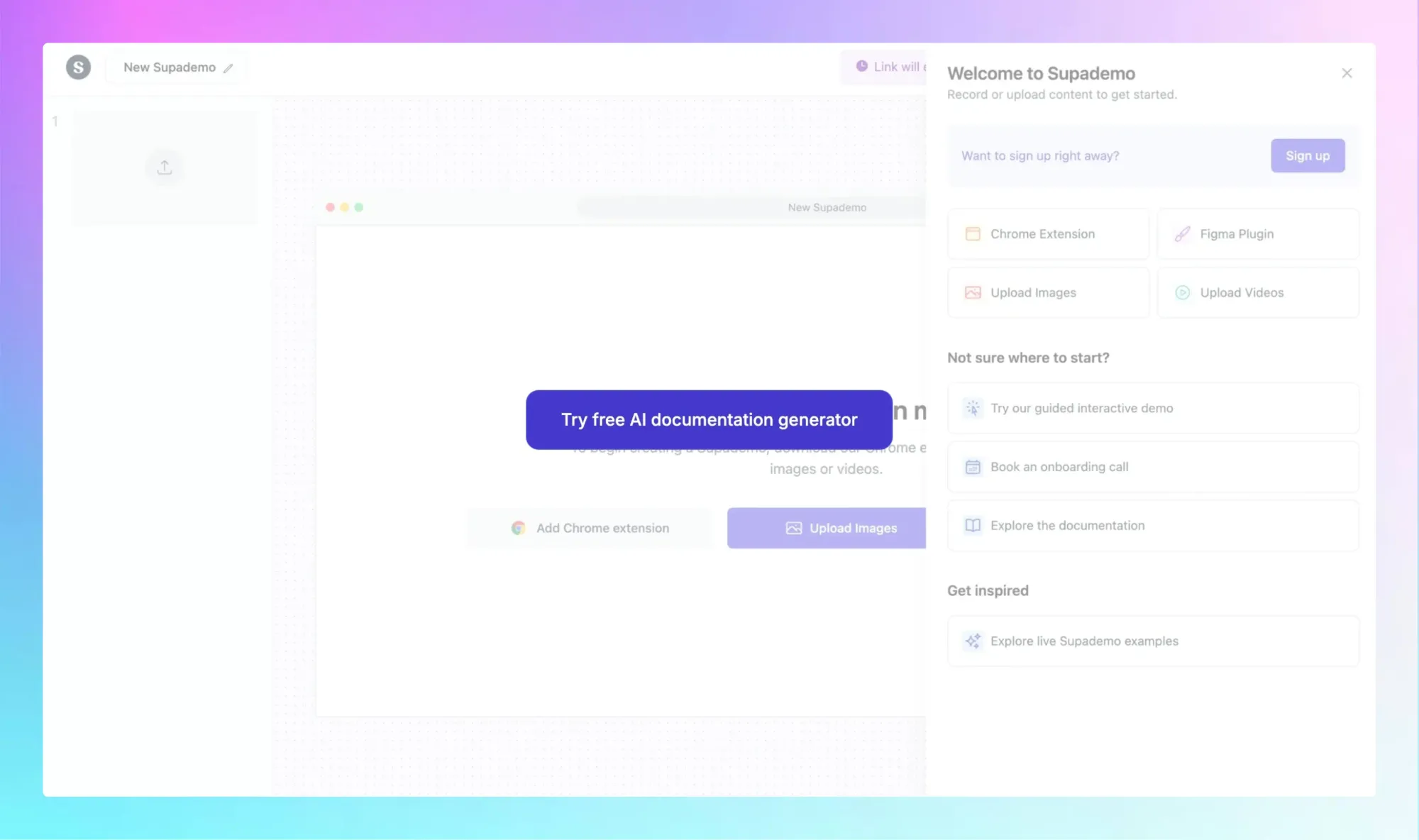 Screenshot of Supademo's editor interface where you can start creating interactive process documentation.