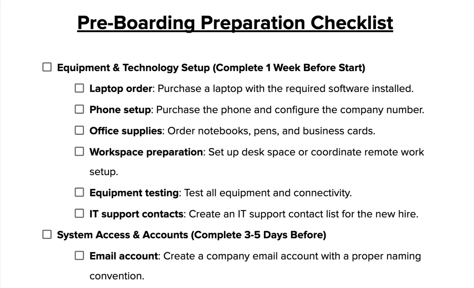Pre-Boarding Preparation Checklist Preview
